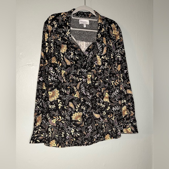 Michael Stars Los Angeles floral print tie neck long sleeve blouse - Picture 1 of 7